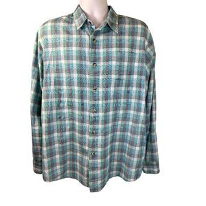 Wrangler Long Sleeve Button Down Blue Green Plaid Mens Large 100% Cotton